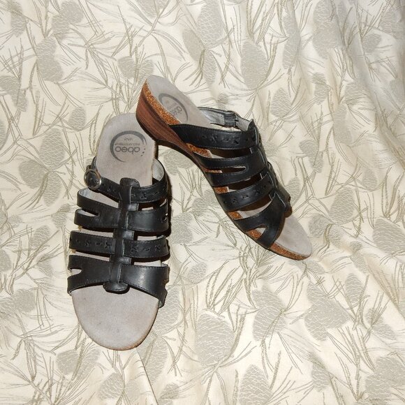 Abeo Paula Black Leather Strappy Comfy Buckle 8N Slide Sandals Women’s Size N8 - Picture 1 of 10